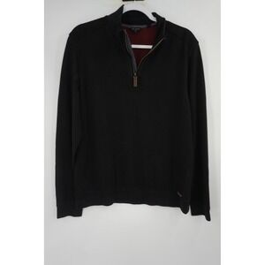 Ted Baker 1/4 Zip Mock Neck Pullover Sweater Cotton Modal Black Men's 4 Large